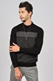 Desen Triko Erkek Desenli Yarım Balıkçı Yün Kazak 0249641 Siyah