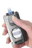 Quantoro Üç Torch Pürmüz Easy S/İğneli/Delicili Gümüş Metal Puro Çakmağı - TRZ1168