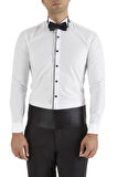 Gk 182 Slim Fit Duble Manşet Biyeli Beyaz Damatlık Smokin Gömlek 