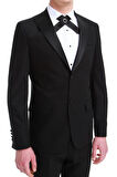 Black 049 Slim Fit Çıkarılabilir Saten Yaka Siyah Damatlık Smokin Takım