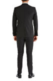 Black 034 Slim Fit Yelekli Çıkma Saten Yaka Siyah Damatlık Smokin Takım