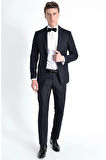 Black 052 Slim Fit Çıkarılabilir Saten Yaka Lacivert Damatlık Smokin Takım