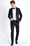 Black 052 Slim Fit Çıkarılabilir Saten Yaka Lacivert Damatlık Smokin Takım