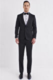 Black 056 Slim Fit Çıkarılabilir Saten Yaka Siyah Damatlık Smokin Takım