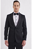 Black 056 Slim Fit Çıkarılabilir Saten Yaka Siyah Damatlık Smokin Takım