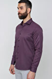 Gk 604 Slim Fit Pamuk Saten Klasik Mor Gömlek 