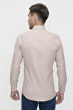 Gk 624 Slim Fit Pamuk Saten Klasik Bej Gömlek 