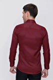 Gk 624 Slim Fit Pamuk Saten Klasik Bordo Gömlek 