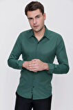 Gk 624 Slim Fit Pamuk Saten Klasik Yeşil Gömlek 