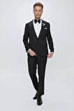 Black 062 Slim Fit Çıkma Saten Yaka Siyah Damatlık Smokin Takım