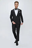 Black 062 Slim Fit Çıkma Saten Yaka Siyah Damatlık Smokin Takım
