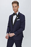 Black 062 Slim Fit Çıkma Saten Yaka Lacivert Damatlık Smokin Takım