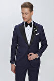 Black 062 Slim Fit Çıkma Saten Yaka Lacivert Damatlık Smokin Takım