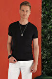 Ts 823 Slim Fit Bisiklet Yaka Düz Pamuklu Siyah Tişört