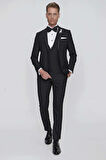 Black 063 Slim Fit Yelekli Çıkarılabilir Saten Yaka Siyah Damatlık Smokin Takım