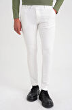 P 1088 Slim Fit Yan Cep Esnek Pamuklu Casual Beyaz Pantolon
