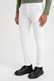 P 1088 Slim Fit Yan Cep Esnek Pamuklu Casual Beyaz Pantolon