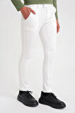 P 1088 Slim Fit Yan Cep Esnek Pamuklu Casual Beyaz Pantolon