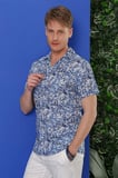 G 1538 Slim Fit Lacivert-Beyaz Klasik Gömlek