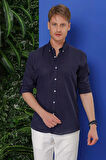 G 1554 Slim Fit Lacivert Klasik Gömlek