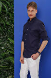 G 1554 Slim Fit Lacivert Klasik Gömlek