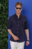 G 1554 Slim Fit Lacivert Klasik Gömlek