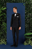 Black 071Slim Fit Çıkarılabilir Saten Yaka Kruvaze Siyah Damatlık Smokin Takım