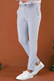 Slim Fit Beli Lastikli Gofre Kumaş Mavi Spor Pantolon P 1126