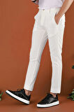 Slim Fit Beli Lastikli Gofre Kumaş Ekru Spor Pantolon P 1126