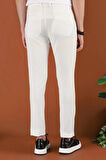 Slim Fit Beli Lastikli Gofre Kumaş Ekru Spor Pantolon P 1126