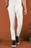 Slim Fit Beli Lastikli Gofre Kumaş Ekru Spor Pantolon P 1126