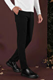 Slim Fit Yan Cepli Dokulu Esnek Casual Siyah Pantolon P 1139