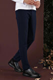 Slim Fit Yan Cepli Dokulu Esnek Casual Lacivert Pantolon P 1139