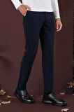 Slim Fit Yan Cepli Dokulu Esnek Casual Lacivert Pantolon P 1139