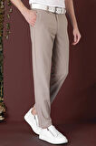 Slim Fit Yan Cepli Dokulu Esnek Casual Bej Pantolon P 1139