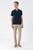 Ts 877 Slim Fit Fermuarlı Polo Yaka %100 Pamuk Lacivert Tişört