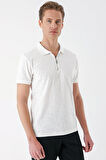 Ts 877 Slim Fit Fermuarlı Polo Yaka %100 Pamuk Ekru Tişört