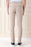 P 1145 Comfort Fit Beli Lastikli Pileli Keten Casuel Bej Pantolon