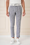 P 1145 Comfort Fit Beli Lastikli Pileli Keten Casuel Lacivert Pantolon