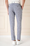 P 1145 Comfort Fit Beli Lastikli Pileli Keten Casuel Lacivert Pantolon
