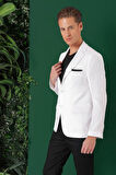 C 668 Comfort Fit Çift Yırtmaç %100 Keten Casuel Beyaz Ceket
