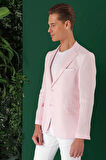 C 668 Comfort Fit Çift Yırtmaç %100 Keten Casuel Pembe Ceket