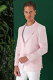 C 668 Comfort Fit Çift Yırtmaç %100 Keten Casuel Pembe Ceket