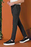 P 1149 Comfort Fit Beli Lastikli Pötikareli Casuel Siyah Pantolon