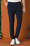 Comfort Fit Beli Lastikli Pötikareli Casual Lacivert Pantolon P 1149