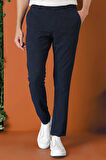 Comfort Fit Beli Lastikli Pötikareli Casual Lacivert Pantolon P 1149
