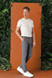 P 1149 Comfort Fit Beli Lastikli Pötikareli Casuel Füme Pantolon