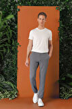 P 1149 Comfort Fit Beli Lastikli Pötikareli Casuel Füme Pantolon