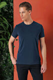 Ts 878 Slim Fit Bisiklet Yaka %100 Pamuk Lacivert Tişört
