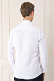 Gk 717 Slim Fit Düğmeli Yaka Dokulu Pamuklu Klasik Beyaz Gömlek